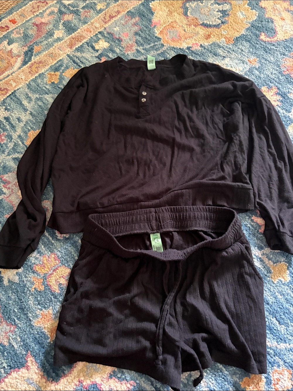 Honeydew Intimates Black Long Sleeve Henley Top & Shorts Set